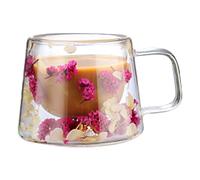 Tazze da caffè a doppia parete in isolato a doppia parete con manico, design a fiori a strati, tazze a doppio isolamento da 250 ml per latte, cappuccino