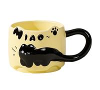 Tazze da caffè a forma di gatto, carine, impilabili, in ceramica, con cucchiaio, divertenti tazze con animali, per amanti dei gatti, donne, romanzo con disegni di cartoni animati, grigio (giallo, 9, 3