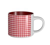 Tazze da caffè, colazione, tazza da latte d'avena, tazza da tè, tazza in ceramica, grande, a scacchi, geometrica, rossa, bianca, scozzese, bellezza,Rosso,Taglia unica