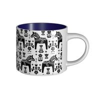 Tazze da caffè, colazione, tazza da latte d'avena, tazza da tè, tazza in ceramica, grande, arte popolare svedese, Dala Daleclarian, cavallo,Blu navy,Taglia unica