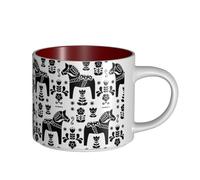 Tazze da caffè, colazione, tazza da latte d'avena, tazza da tè, tazza in ceramica, grande, arte popolare svedese, Dala Daleclarian, cavallo,Rosso,Taglia unica
