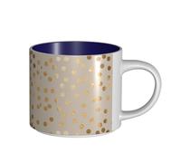 Tazze da caffè, colazione, tazza da latte d'avena, tazza da tè, tazza in ceramica, grande, beige e glitter oro a pois,Blu navy,Taglia unica