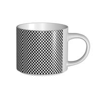 Tazze da caffè, colazione, tazza da latte d'avena, tazza da tè, tazza in ceramica, grande, classico, motivo a scacchi in bianco e nero, motivo geometrico vittoria,Bianco,Taglia unica