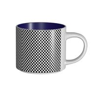 Tazze da caffè, colazione, tazza da latte d'avena, tazza da tè, tazza in ceramica, grande, classico, motivo a scacchi in bianco e nero, motivo geometrico vittoria,Blu navy,Taglia unica