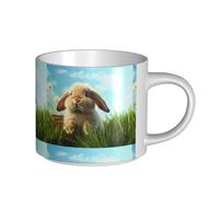 Tazze da caffè, colazione, tazza da latte d'avena, tazza da tè, tazza in ceramica grande, coniglietto sull'erba,Bianco,Taglia unica