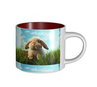 Tazze da caffè, colazione, tazza da latte d'avena, tazza da tè, tazza in ceramica grande, coniglietto sull'erba,Rosso,Taglia unica