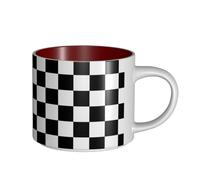 Tazze da caffè, colazione, tazza da latte d'avena, tazza da tè, tazza in ceramica, grande, enorme, F1, Formula Uno, a scacchi bianchi e neri,Rosso,Taglia unica