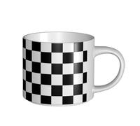 Tazze da caffè, colazione, tazza da latte d'avena, tazza da tè, tazza in ceramica, grande, enorme, F1, Formula Uno, a scacchi bianchi e neri,Bianco,Taglia unica