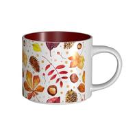 Tazze da caffè, colazione, tazza da latte d'avena, tazza da tè, tazza in ceramica, grande, foglia botanica autunnale,Rosso,Taglia unica