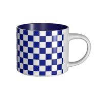 Tazze da caffè, colazione, tazza da latte d'avena, tazza da tè, tazza in ceramica, grande, motivo a scacchi blu e bianco,Blu navy,Taglia unica