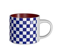 Tazze da caffè, colazione, tazza da latte d'avena, tazza da tè, tazza in ceramica, grande, motivo a scacchi blu e bianco,Rosso,Taglia unica