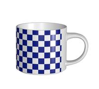 Tazze da caffè, colazione, tazza da latte d'avena, tazza da tè, tazza in ceramica, grande, motivo a scacchi blu e bianco,Bianco,Taglia unica