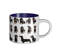 Tazze da caffè, colazione, tazza da latte d'avena, tazza da tè, tazza in ceramica, grande, motivo con simpatico cane bassotto,Blu navy,Taglia unica