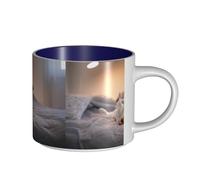 Tazze da caffè, colazione, tazza da latte d'avena, tazza da tè, tazza in ceramica, grande, simpatico cagnolino Jack Russell Terrier,Blu navy,Taglia unica