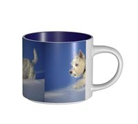 Tazze da caffè, colazione, tazza da latte d'avena, tazza da tè, tazza in ceramica, grande, Westie Winter, cani West Highland White Terrier,Blu navy,Taglia unica