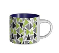 Tazze da caffè, colazione, tazza da latte d'avena, tazza da tè, tazza in ceramica, grandi, triangoli casuali, verde lime, grigio, nero su bianco,Blu navy,Taglia unica