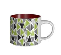 Tazze da caffè, colazione, tazza da latte d'avena, tazza da tè, tazza in ceramica, grandi, triangoli casuali, verde lime, grigio, nero su bianco,Rosso,Taglia unica