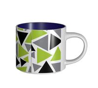 Tazze da caffè, colazione, tazza da latte d'avena, tazza da tè, tazza in ceramica, grandi, triangoli casuali, verde lime, grigio, nero su bianco,Blu navy,Taglia unica