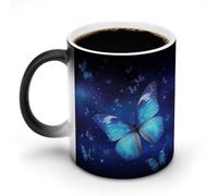Tazze da caffè con farfalla stellata blu divertente tazza che cambia colore tazza unica tazza sensibile al calore tazza da tè in ceramica stampa alla moda regalo novità per compleanno uomini donne