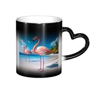 Tazze da caffè con fenicottero rosa sulla spiaggia che cambia colore, sublimazione, magica, tazza magica da 325 ml, tazze da caffè sensibili al calore, regalo per uomo e donna, 3 colori disponibili