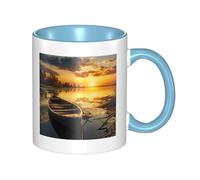 Tazze da caffè con manico, motivo: tramonto sul fiume, in legno, per barche, da 11 once, in porcellana, per bevande calde de, tazze da tè in ceramica per uomini e donne, divertenti tazze da caffè, r