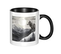Tazze da caffè con manico Snow Mountain Lone Wolf, 11 once, grandi tazze in porcellana per bevande calde de, tazze da tè in ceramica per uomini e donne, divertenti tazze da caffè, regalo di inaugura