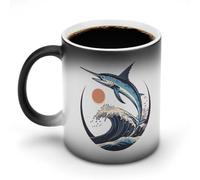 Tazze da caffè divertenti con pesce marlin che salta, onde dell'oceano, tr