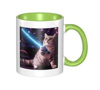 Tazze da caffè divertenti e carine con manico, motivo: gatto laser spaziale, da 11 once, in porcellana, per bevande calde de, tazze da tè in ceramica per uomini e donne, regalo di inaugurazione dell