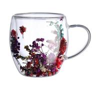 Tazze da caffè doppie in tazza di caffè estetica con fiori secchi, tazze a doppio isolato in | Piatti di consumo resistenti al calore ad alta capacità e sequestrati per