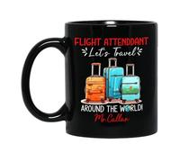 Tazze Da Caffè Flight Attendant Let'S Travel Around The World Ceramica Mugs,Particolari,Con Manico,Tazza In Ceramica Per Festa Della Mamma Donna Uomo 330Ml