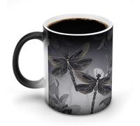 Tazze da caffè grigie con libellule, divertente tazza che cambia colore, tazza sensibile al calore, tazza da tè in ceramica con stampa alla moda, regalo per compleanno, uomini e donne