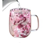 Tazze da caffè in a doppia parete trasparente, con manico e fiori secchi, per inverno, cortile, giardino, , casa, picnic, campeggio, feste, whisky, latte