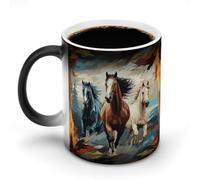 Tazze da caffè in ceramica con motivo con cavalli come sfondo, tazze da caffè in ceramica che cambiano il calore, tazza da tè personalizzata, tazze a sublimazione da 325 ml, per bevande calde e fredde