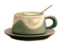 Tazze da caffè in ceramica con piatto e cucchiaio, set di tazze da caffè in gres da 240 ml, tazza da caffè squisita per la casa, tazza da latte retrò sfumata per l'ufficio e la casa