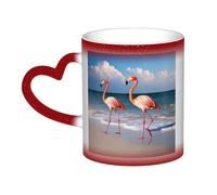Tazze da caffè in ceramica da 325 ml Tazza da caffè Cambia Colore Personalizzata Novità Tazza da caffè Tazza da tè Tazza da tè Rosa Flamingo Camminare Sulla Spiaggia Tazze da caffè Fresco per Uomo