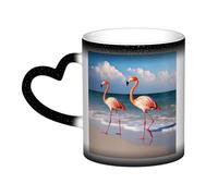 Tazze da caffè in ceramica da 325 ml Tazza da caffè Cambia Colore Personalizzata Novità Tazza da caffè Tazza da tè Tazza da tè Rosa Flamingo Camminare Sulla Spiaggia Tazze da caffè Fresco per Uomo