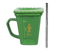 Tazze da caffè in ceramica | Tazza da colazione in stile bidone della spazzatura, tazza con cannuccia | per casa lavoro festa di compleanno routine mattutina tempo libero fine settimana collezione