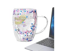 Tazze da caffè in doppio, Tazze da caffè a doppia parete,Boccale da birra estetico trasparente da 350 ml con manico | Tazza in leggera e di grande capacità per bevande calde e fredde, bicchieri da do