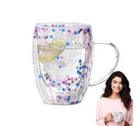 Tazze da caffè in doppio, Tazze da caffè a doppia parete | Boccale da birra estetico trasparente da 350 ml con manico,Tazza in leggera e di grande capacità per bevande calde e fredde, bicchieri da do