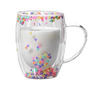Tazze da caffè in doppio, Tazze da caffè a doppia parete,Boccale da birra estetico trasparente da 350 ml con manico - Tazza in leggera e di grande capacità per bevande calde e fredde, bicchieri da do