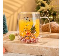 Tazze da caffè in vetro a doppia parete, a tema natalizio, tazze da caffè in vetro soffiato a mano trasparente con manico, per cappuccino, latte, caffè, tè, bevande calde e fredde (Christmas B, 1pcs)