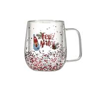 Tazze da caffè in vetro a doppia parete, a tema natalizio, tazze da caffè in vetro soffiato a mano trasparente con manico, per cappuccino, latte, caffè, tè, bevande calde e fredde (Christmas A, 1pcs)