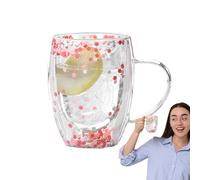 Tazze da caffè in vetro a doppio isolamento | 350 ml carino estetico trasparente birra tazza | grande capacità resistente al calore bicchieri per latte caffè tazza per donne ragazze