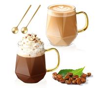 Tazze da caffè in vetro con manico e cucchiaino, 350 ml (12 oz), set da 2 | Set di 2 tazze da caffè in vetro trasparente, ciascuna con un comodo manico e cucchiaino abbinato; capacità di 350 ml (12 oz)