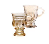 Tazze da caffè irlandesi vintage, in vetro trasparente con manico, base con piedistallo, resistente al calore, tazze resistenti per cioccolata calda, tè, caffè (beige, 2pcs)