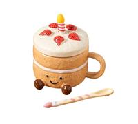 Tazze Da Caffè Novità - Ceramica 400 ml Con Coperchio E Cucchiaio | Estetica A Forma Di Torta Di Tè | Cucchiai Agitatori Con Forma Di Per Donna, Natale, Compleanno, San Val