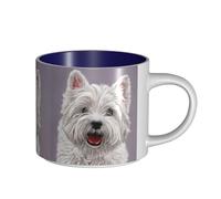 Tazze da caffè, per colazione, tazza da latte d'avena, tazza da tè, tazza in ceramica, grande, con stampa artistica raffigurante un simpatico cane West Highland Terrier.,Blu navy,Taglia unica