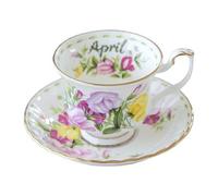 Tazze da caffè piattini tazze da tè in ceramica Bone China stoviglie da cucina stagioni fiori finiti regali di nozze regali per feste 220 ml (colore: fagiolo dolce aprile)