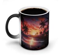 Tazze da caffè termosensibili con stampa di un tramonto tropicale colorato