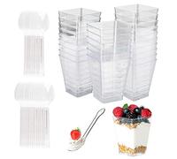 Tazze da Dessert 5.63oz,25 Pezzi Plastica Coppette da Dessert con Cucchiai Finger Food Contenitori Riutilizzabili Trasparenti per Budini Mousse Gelati Compleanni Matrimoni Buffet Feste di Dessert